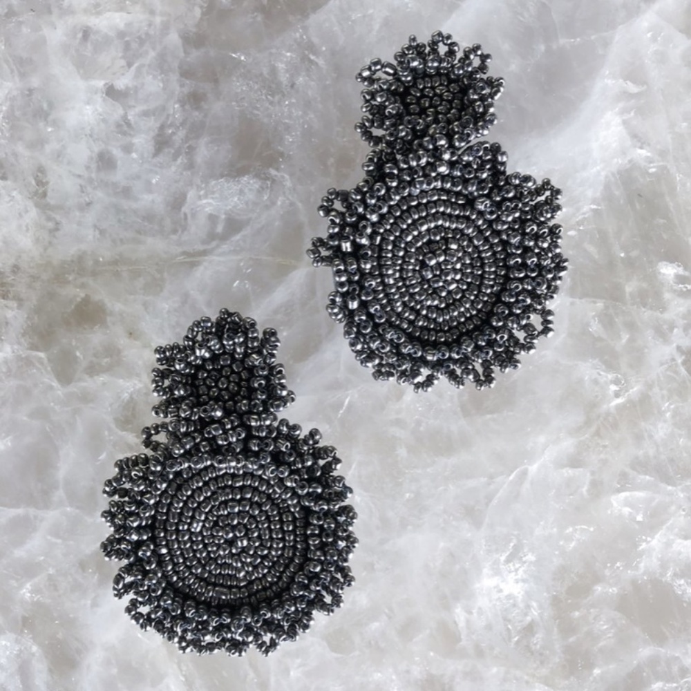 Gunmetal Beaded Disc Statement Earrings